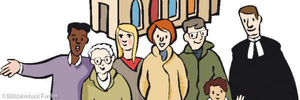Leichte-Sprache-Bild Gruppe vor Kirche